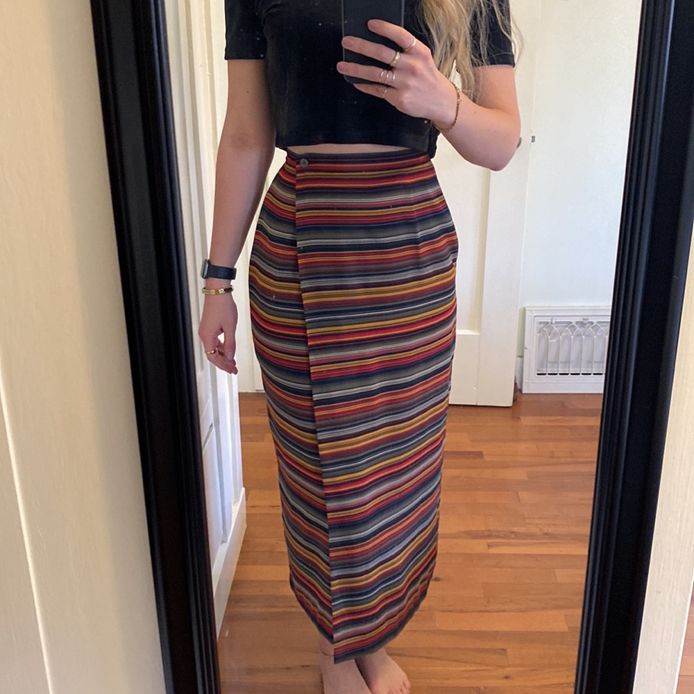 High waist striped midi skirt